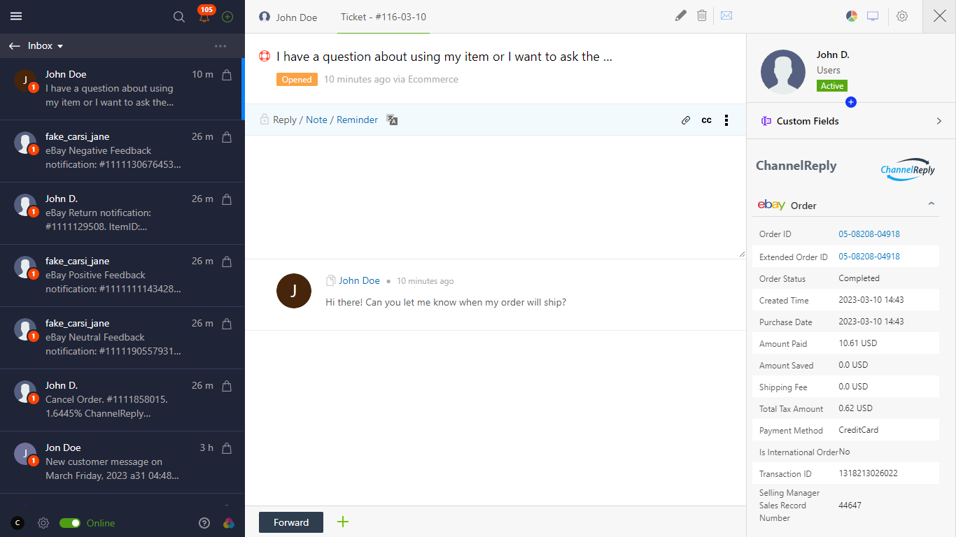 eBay–Onsite Support integration screenshot